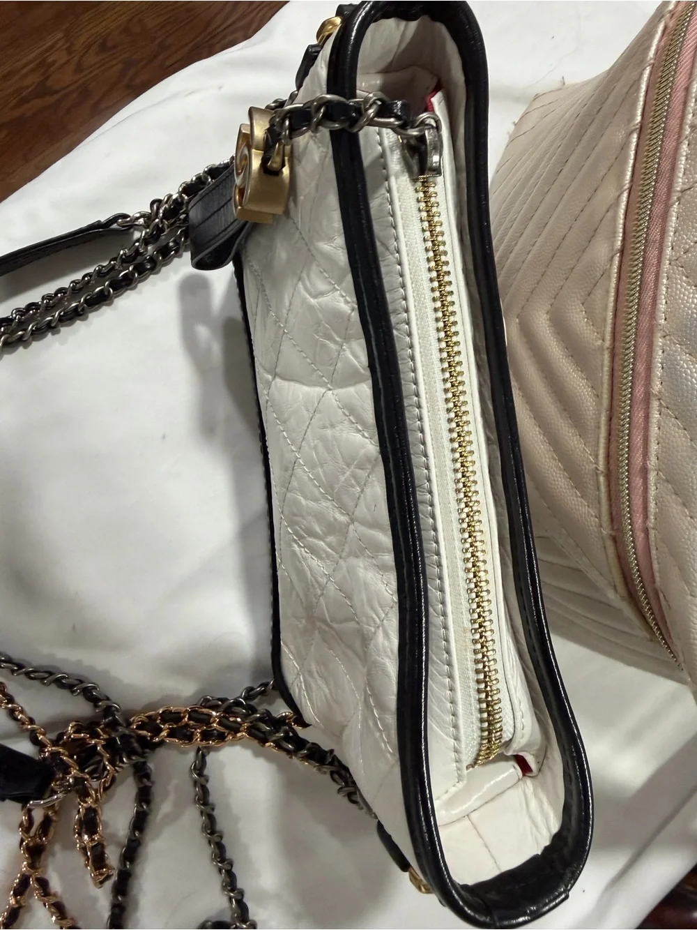 CHANEL Gabrielle Hobo Quilted two tone black-white aged calf skin small